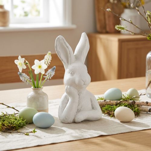 Estatueta de coelho da Páscoa Shabby Chic Rabbit Thinking Branco 11×9×20,5cm | Floristik24.pt