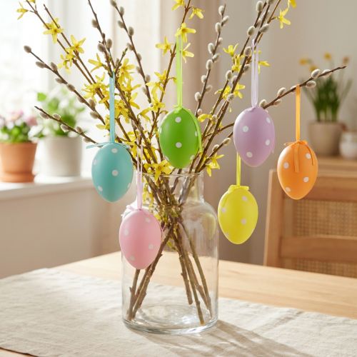 Ovos de Páscoa pendurados ovos de plástico com bolinhas 8x11,5cm 6 unidades | Floristik24.pt