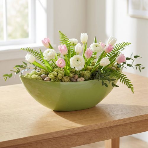 Tigela decorativa verde claro 55,5 cm x 14 cm Alt.17,5 cm 1 peça | Floristik24.pt