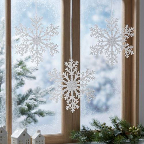 Cristal de gelo decoração de floco de neve para pendurar 18 × 20 cm 4 unidades | Floristik24.pt