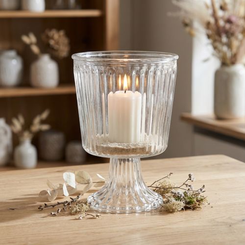 Copo de vidro para lanterna decoração em vidro canelado Ø11,5cm Alt.15cm | Floristik24.pt