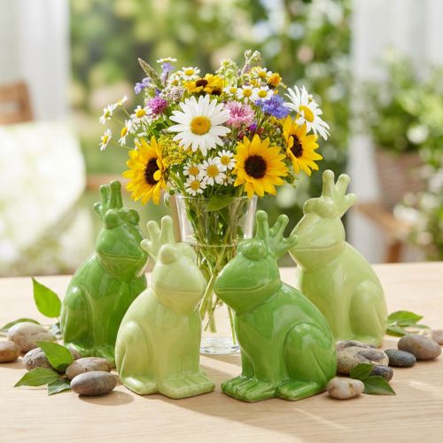 Figura de decoração de sapo de cerâmica, decoração de verão de príncipe sapo 10,5 × 5,5 × 7 cm 4 peças | Floristik24.pt