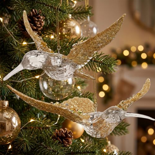 Enfeites de árvore de Natal pingente de pássaro beija-flor 11,5/14 cm conjunto de 2 | Floristik24.pt