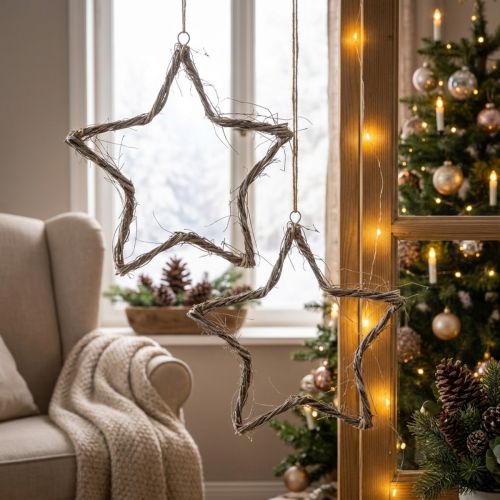 Decoração de natal estrela decoração de janela de olmo branco lavado Ø40cm 2 peças | Floristik24.pt