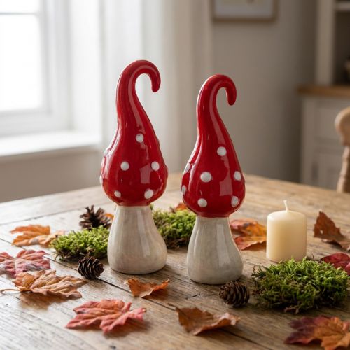 Cogumelo cogumelo decorativo de cerâmica vermelho branco Ø5cm H15.5cm 2pcs | Floristik24.pt