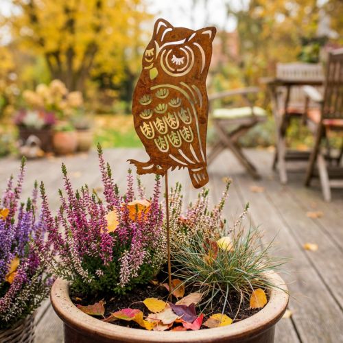 Itens Estaca de jardim plugue de pátina de metal ferrugem coruja 19cm