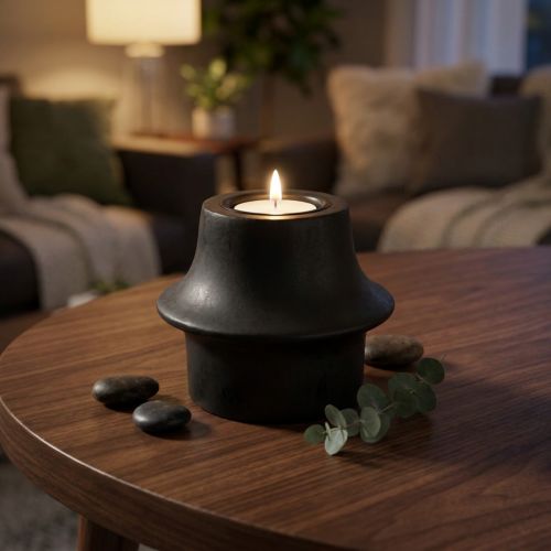 Porta-velas de cerâmica preta, Ø12cm A9cm | Floristik24.pt