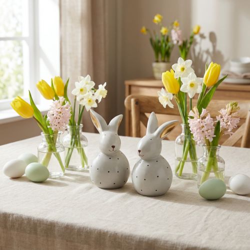 Figuras decorativas de coelhinho da Páscoa coelhos com padrão de pontos 13 cm 2 unidades | Floristik24.pt