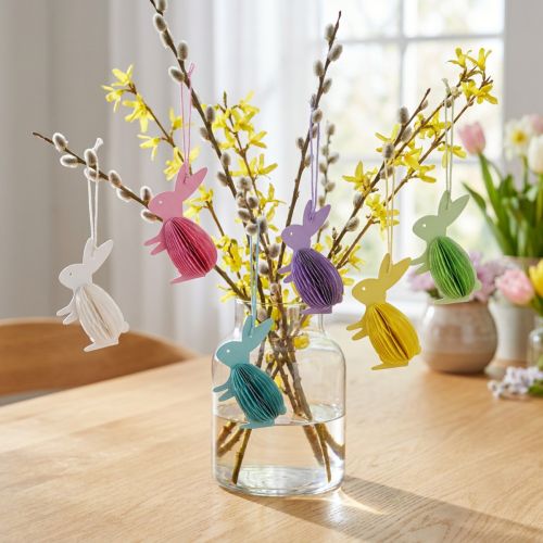Coelhinhos da Páscoa em favo de mel para pendurar coloridos 5 × 3 × 8 cm 6 unidades | Floristik24.pt