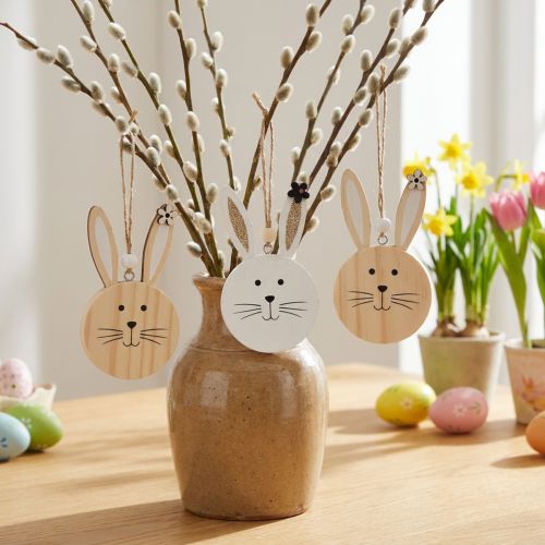 Cabide decorativo de madeira cabeça de coelho ouro branco natural 10,5 cm 8 peças | Floristik24.pt