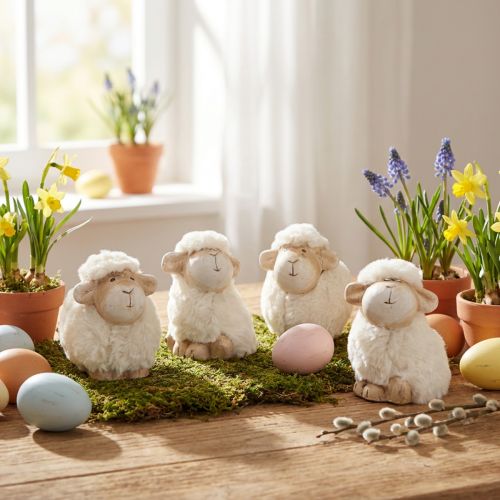 Decoração de Páscoa ovelha decoração em cerâmica Creme de Páscoa 9,5×6×9cm 4 un | Floristik24.pt