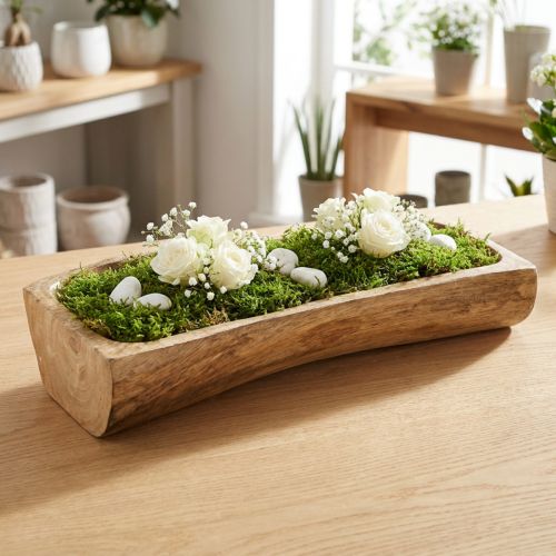 Decoração de madeira com nicho, tigela decorativa, madeira, 40×13–16cm×6,5cm | Floristik24.pt
