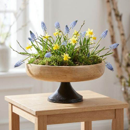 Tigela com pé, madeira e metal, preto natural, Ø20cm, A10cm | Floristik24.pt