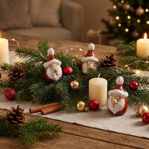 Figura de Papai Noel em cerâmica, vermelha, 7cm – Decoração festiva de Natal – 6 peças | Floristik24.pt