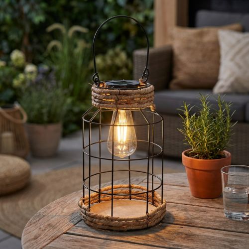 Itens Luminária de Jardim Solar Metal Preto Natural Ø18cm H29cm