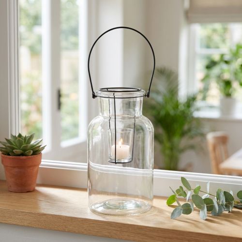 Itens Lanterna para decoração de garrafas vidro metal transparente preto Ø13cm