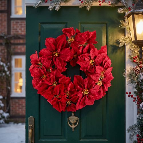 Itens Coroa de Natal de poinsétias, flores artificiais, Ø40cm