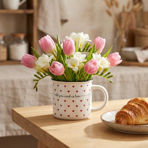 Copo com corações copo de cerâmica branco vermelho Ø9cm A9cm | Floristik24.pt
