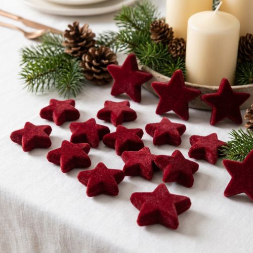 Decorações de Natal, estrelas, flocadas na cor bordô, decoração de mesa, 4-5 cm, 40 peças | Floristik24.pt