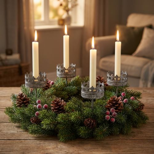 Porta-velas prata antigo Ø7cm H12cm 4 peças | Floristik24.pt