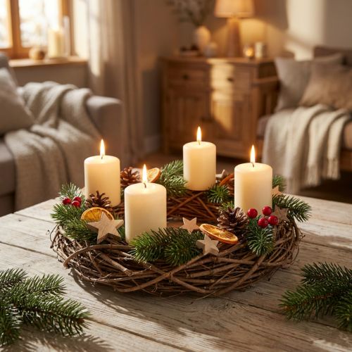 Coroa natural, ramos de olmo, pinhas, coroa decorativa, coroa para porta, coroa para mesa, Ø35cm A8cm | Floristik24.pt