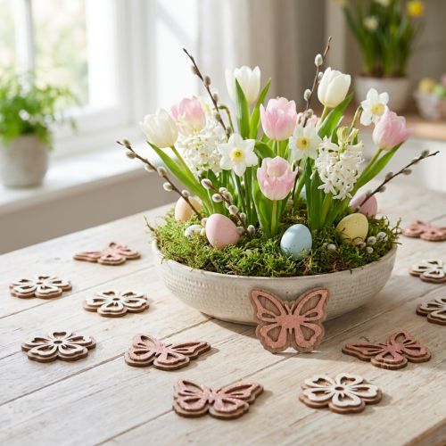 Espalhar decoração madeira flores/borboletas branco/rosa Ø4cm 36p | Floristik24.pt