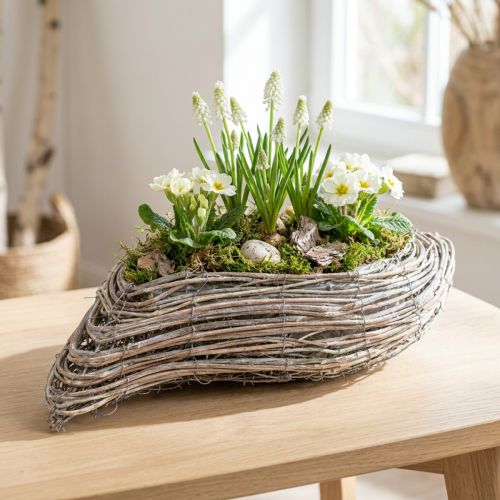 Planta barco planta onda rattan branco natural 45x16cm | Floristik24.pt