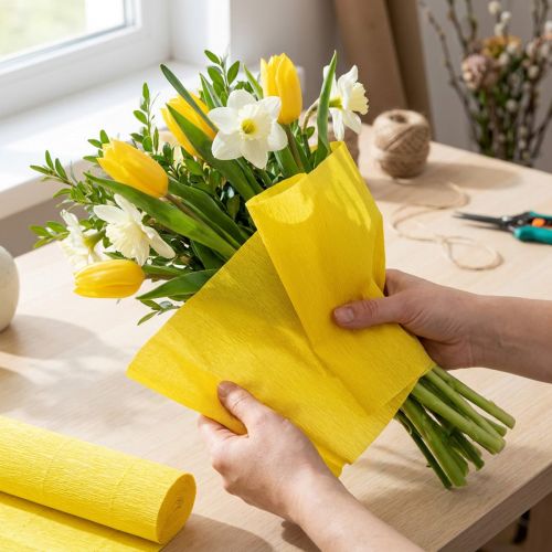 Papel crepom florista amarelo