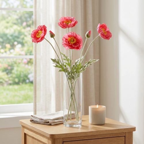 Papoulas Flores Artificiais Rosa Artificial Ø6–7cm L78cm 3pcs | Floristik24.pt