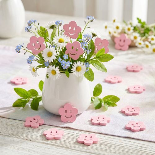 Flor de madeira com rosto rosa 2,5cm 48 un | Floristik24.pt