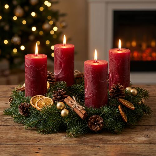 Velas de cor sólida vermelho escuro 50x100mm 4pcs | Floristik24.pt