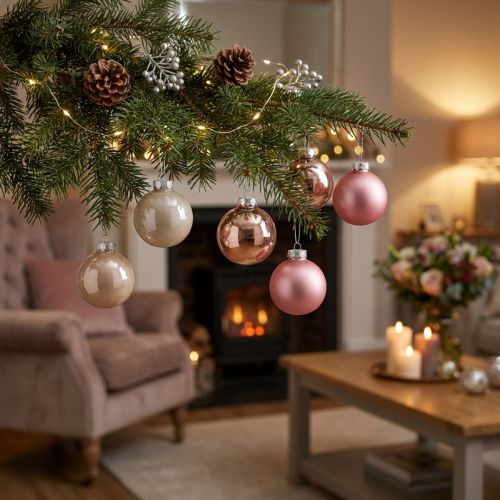 Bola de vidro para árvore de Natal rosa cinza Ø60mm 24 peças | Floristik24.pt