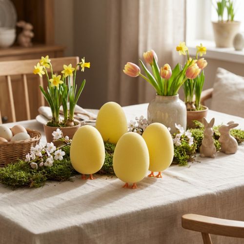 Ovo de Páscoa com Pernas Amarelo Figura Decorativa Ovo Decoração de Páscoa H13cm 4 Pcs | Floristik24.pt