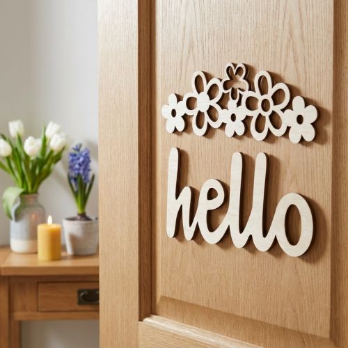 Decoração de madeira flores "Olá" sinal de decoração da natureza com ímã 18/19.5cm 6pcs | Floristik24.pt