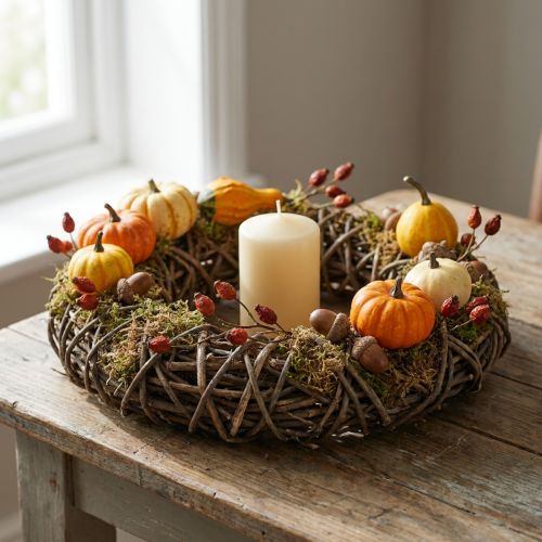 Guirlanda trançada de videira Ø40cm, guirlanda decorativa natural para mesa e parede, estilo rústico. | Floristik24.pt