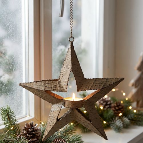 Suporte de luz de chá metal decoração poinsettia bege 22,5 cm | Floristik24.pt