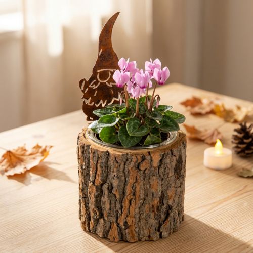 Itens Vaso de madeira para plantas, casca de gnomo, ferrugem, altura 24 cm