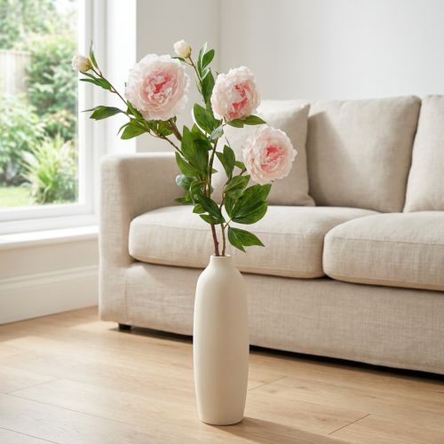 Flor de seda peônia artificial rosa claro, branco 135 cm | Floristik24.pt