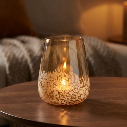 Lanterna de vidro suporte de luz de chá decoração de vidro marrom branco Ø10cm | Floristik24.pt