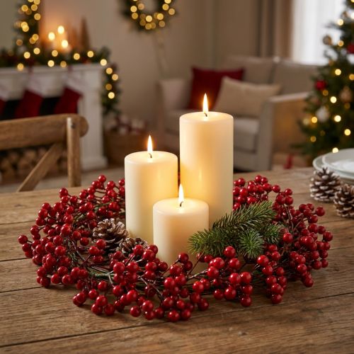 Guirlanda de Bagas Plantas Artificiais Vermelhas Natal Vermelho Ø35cm | Floristik24.pt