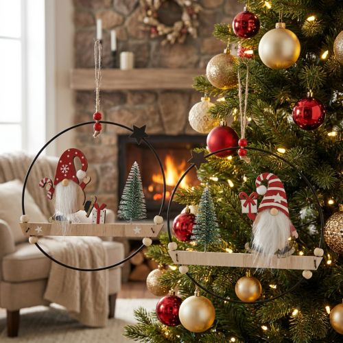 Anel decorativo de metal gnome cabide decorativo Natal Ø21,5cm 2 un | Floristik24.pt