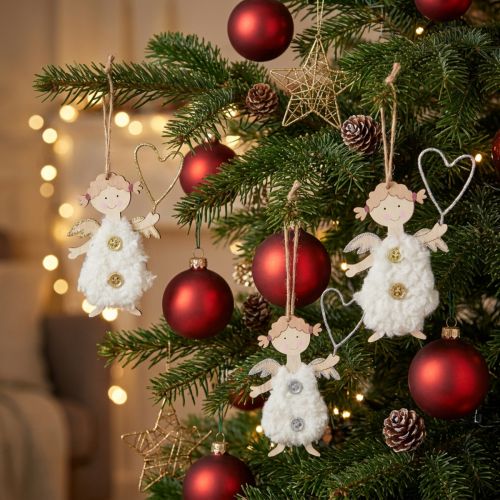 Anjo de natal com coração decorações para árvores de natal madeira 14,5 cm 8 unidades | Floristik24.pt