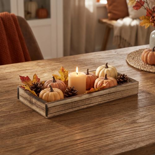 Bandeja de madeira flamejada, bandeja decorativa, decoração de mesa rústica, 20×10×3cm | Floristik24.pt