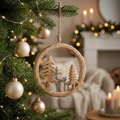 Decoração suspensa janela decoração de natal decoração de madeira de rena 19,5 cm | Floristik24.pt