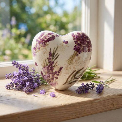 Decoração de cerâmica em formato de coração, estilo vintage lavanda, 10,5 cm | Floristik24.pt