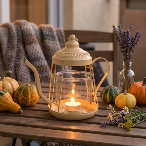 Porta-velas lanterna de vidro bule laranja Ø15cm Alt.26cm | Floristik24.pt