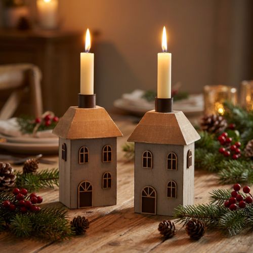 Castiçal de Natal para velas cônicas, 14,5 cm, 2 peças | Floristik24.pt
