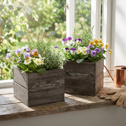 Jardineiras com design tipo gaveta – cinza-acastanhado, vários tamanhos – armazenamento versátil e decorativo – conjunto de 2 | Floristik24.pt