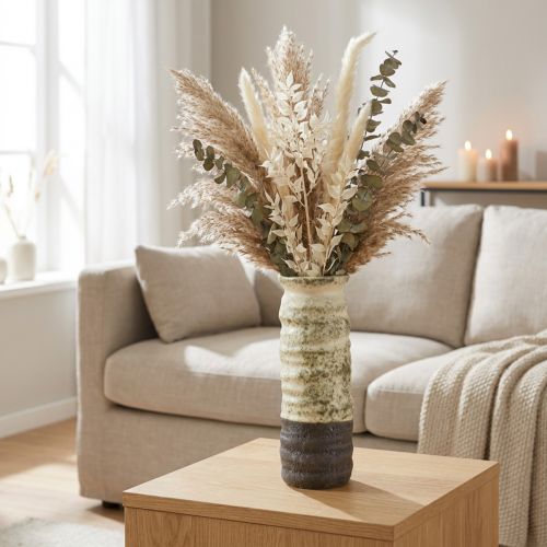 Vaso de cerâmica para flores secas, creme, verde-acinzentado, 34 cm de altura. | Floristik24.pt