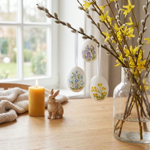 Itens Ovos de Páscoa com delicados motivos florais para decoração festiva de Páscoa na sala de estar, 6 cm, 6 peças